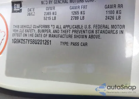 2008 Cadillac Dts 1Sd из США, поврежденный, VIN 1G6KD57Y58U201261